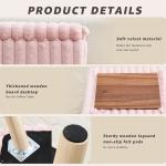 Pink Faux Fur Storage Ottoman with Wood Tray & Hidden Storage – Small Vanity Stool / Footrest / Coffee Table